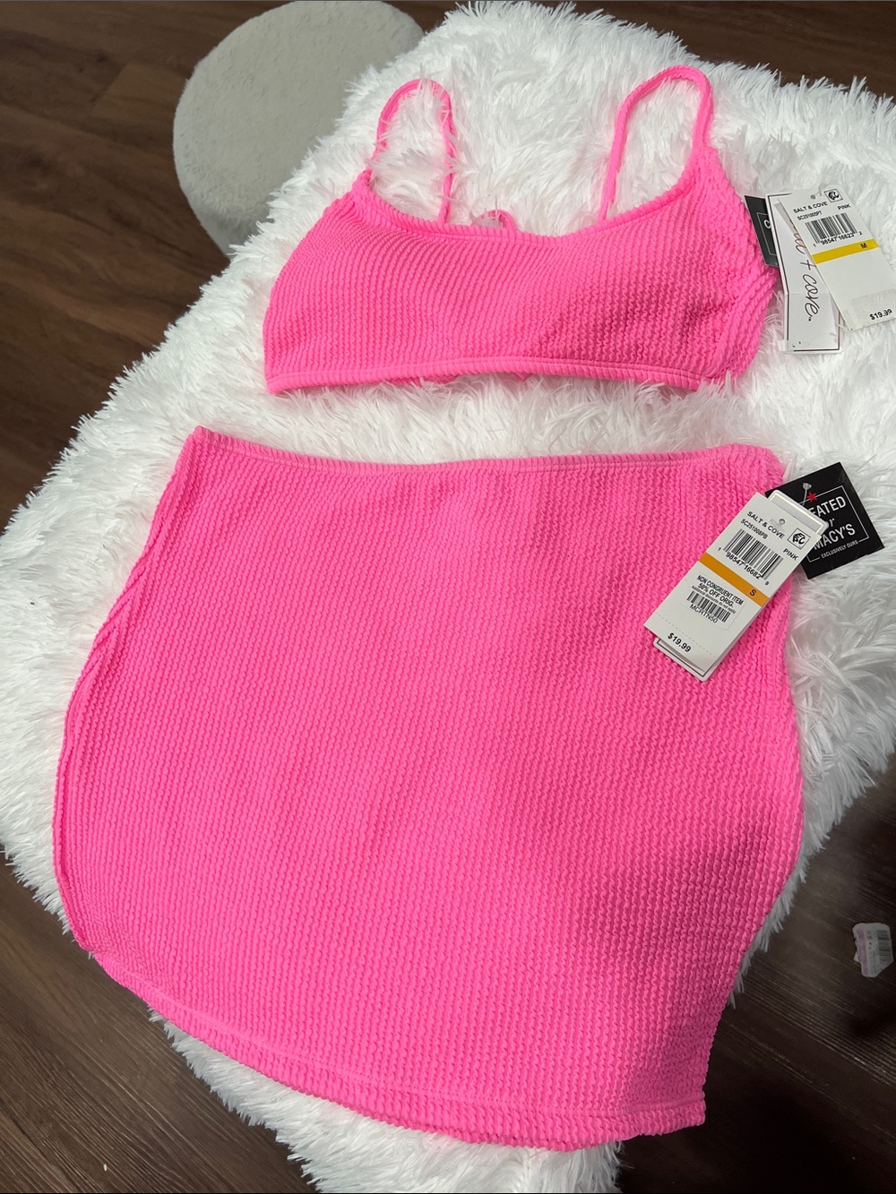 Hot Pink Ribbed Two-Piece Crop Top & Mini Skirt Set